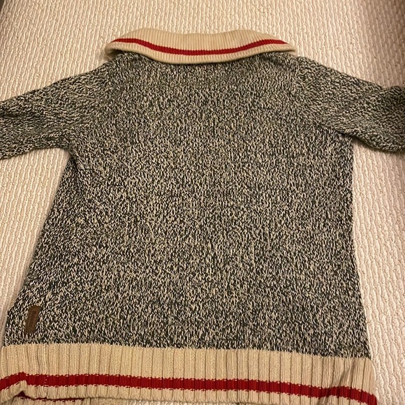 Roots Kids Cabin Sweater Shawl Cardigan Salt & Pepper Beige Striped Red Details - Picture 3 of 5
